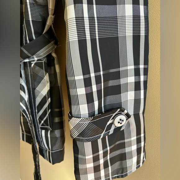 Espirit Black/White Plaid Trench Over Coat Womens Layering Classic Size XS - Picture 5 of 16